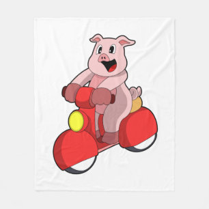 Pig als Biker mit Scooter Fleecedecke