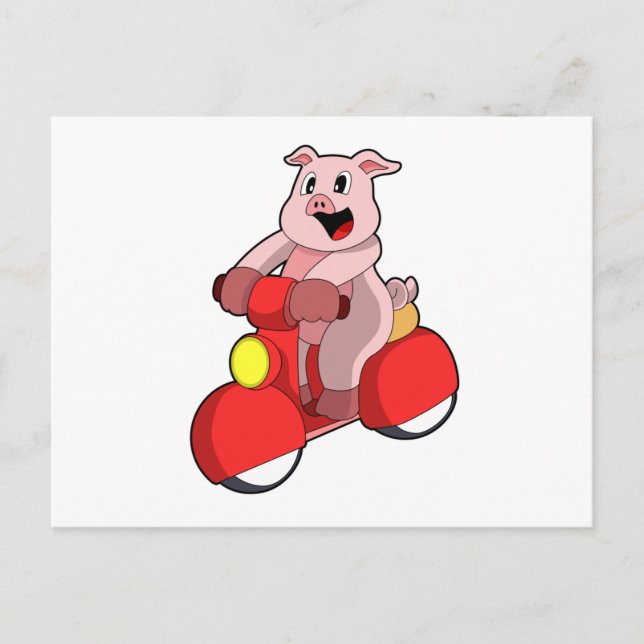 Pig als Biker mit Scooter Postkarte (Vorderseite)