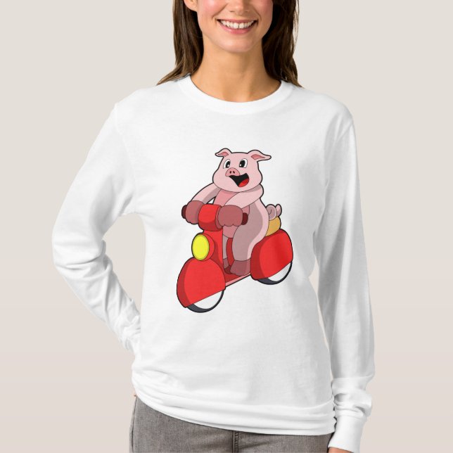 Pig als Biker mit Scooter T-Shirt (Vorderseite)