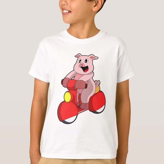 Pig als Biker mit Scooter T-Shirt (Vorderseite)