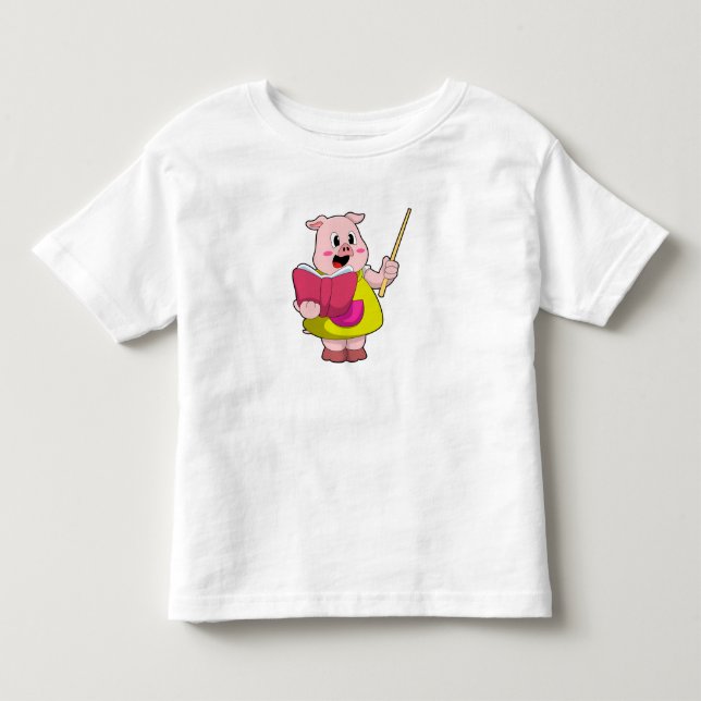 Pig als Lehrer mit Buch Kleinkind T-shirt (Vorderseite)