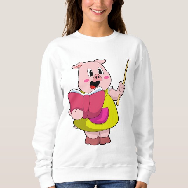 Pig als Lehrer mit Buch Sweatshirt (Vorderseite)