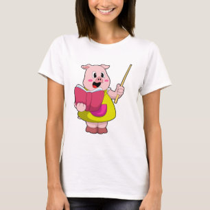 Pig als Lehrer mit Buch T-Shirt