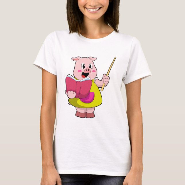 Pig als Lehrer mit Buch T-Shirt (Vorderseite)
