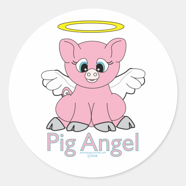 Pig Angel Runder Aufkleber (Vorderseite)