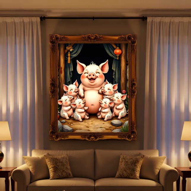 Pig Art – Mother & Piglets Folie Einladungspostkarte (Von Creator hochgeladen)