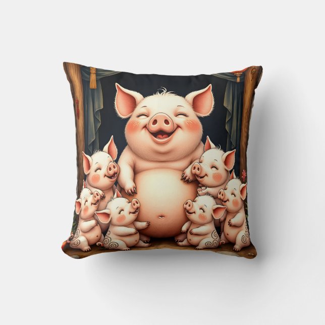  Pig Art – Mother & Piglets Kissen (Vorderseite)