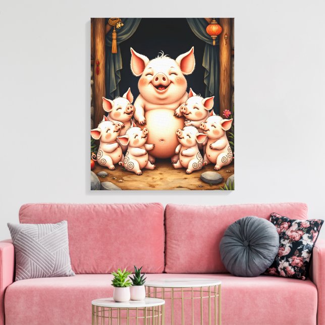  Pig Art – Mother & Piglets Leinwanddruck (Insitu (Wohnzimmer))