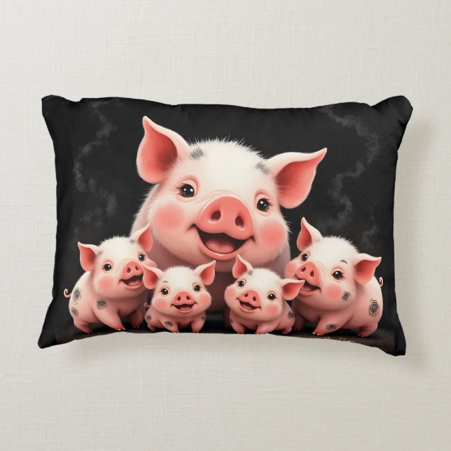 Pig Artwork – Mother Pig & Piglets Dekokissen (Rückseite)