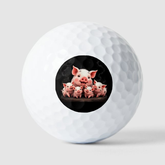 Pig Artwork – Mother Pig & Piglets Golfball (Vorderseite)
