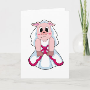Pig as Bride with Wedding dress Karte