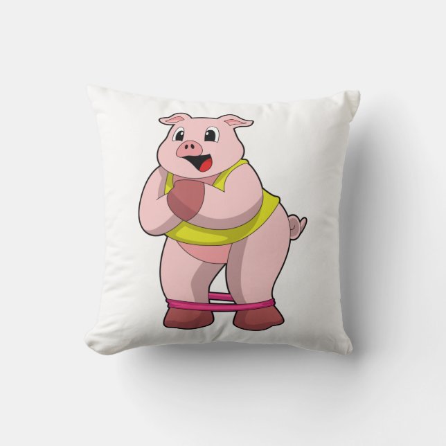 Pig at Fitness with Rubber band Kissen (Vorderseite)