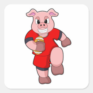Pig at Football Sports Quadratischer Aufkleber
