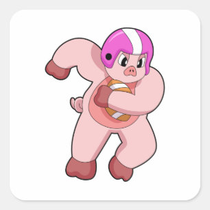 Pig at Football Sports Quadratischer Aufkleber