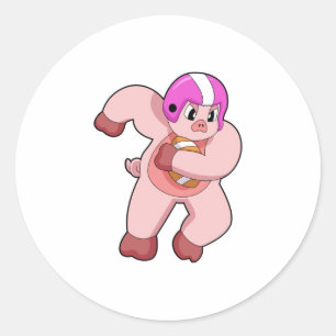 Pig at Football Sports Runder Aufkleber