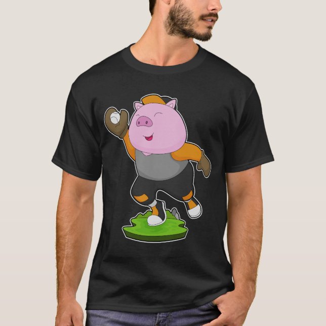 Pig Baseball player Baseball Sports T-Shirt (Vorderseite)