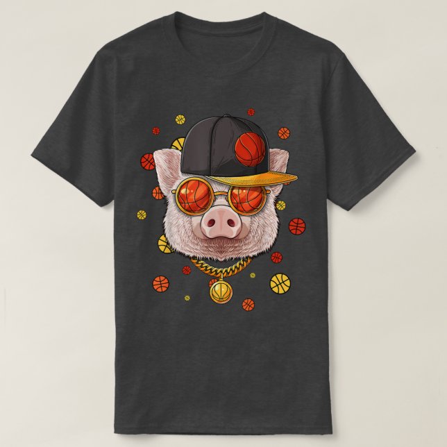 Pig Basketball Team Bauer Ball Player Trainer Spur T-Shirt (Design vorne)