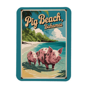 Pig Beach Bahamas Art Vintag Magnet