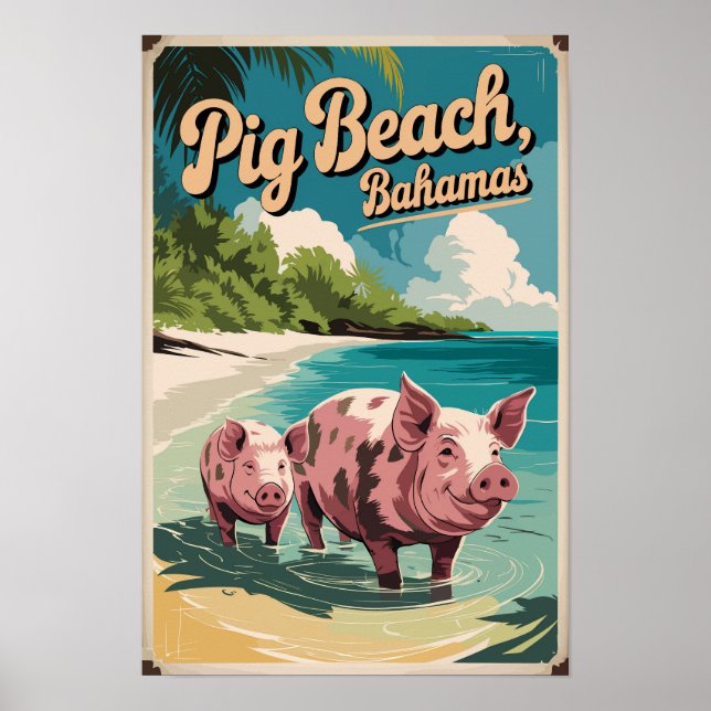 Pig Beach Bahamas Art Vintag Poster (Vorne)