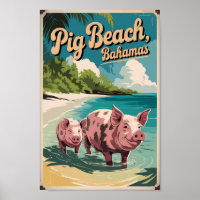 Pig Beach Bahamas Art Vintag