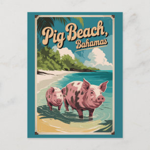 Pig Beach Bahamas Art Vintag Postkarte
