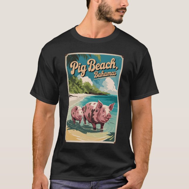 Pig Beach Bahamas Art Vintag T-Shirt (Vorderseite)