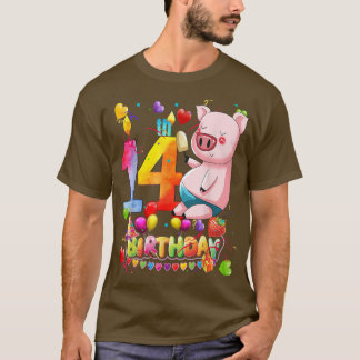 Pig Birthday Party 14 Year Old Boy 9th Pig Birthda T-Shirt