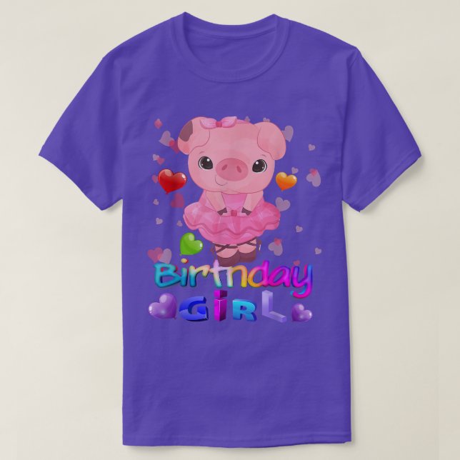 Pig Birthday Party Pig Girl Rainbow Hearts T-Shirt (Design vorne)