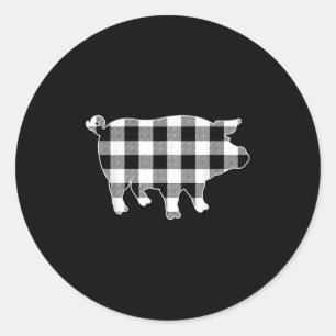 Pig Black &amp; White Buffalo Kariert Merry Christ Runder Aufkleber