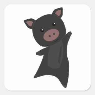 Pig Black Piggy Niedlicher Tiere Kinder Quadratischer Aufkleber