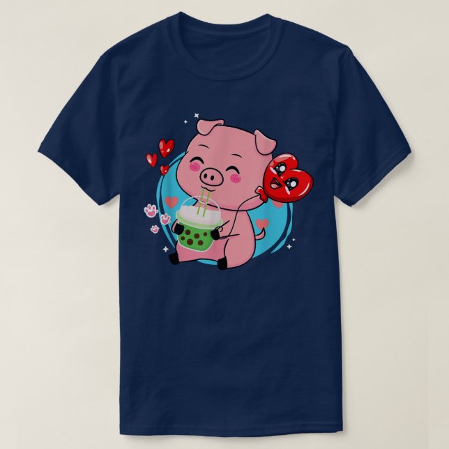 Pig Boba Tea Bubble Tea Kawaii Anime Japanischer N T-Shirt (Design vorne)