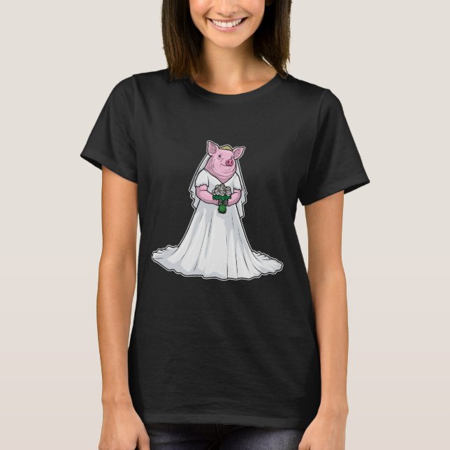 Pig Bride Bunch of Flowers Wedding T-Shirt (Vorderseite)