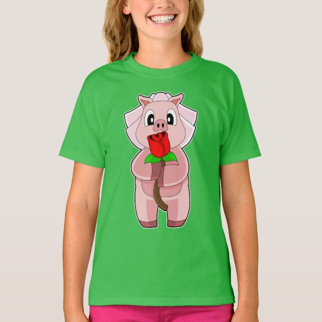 Pig Bride Rose Hochzeit T-Shirt (Vorderseite)