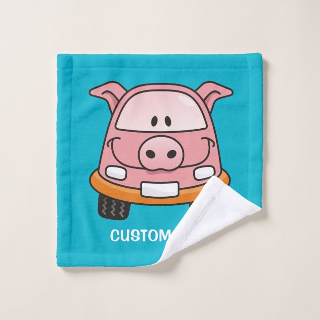 Pig Cartoon Car Badhandtuch Set (Waschlappen)