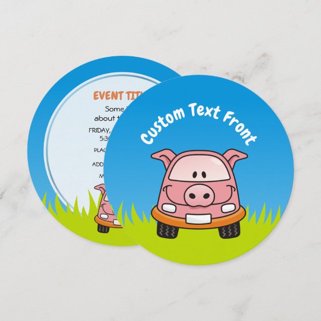 Pig Cartoon Car Einladung (Vorne/Hinten)
