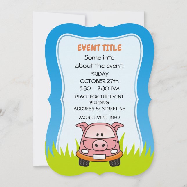 Pig Cartoon Car Einladung (Rückseite)