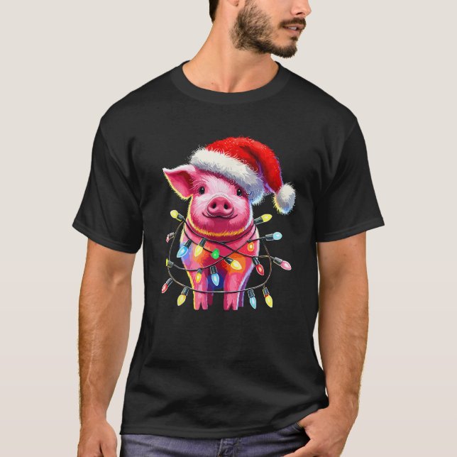 Pig Christmas Light Pig Lover  T-Shirt (Vorderseite)