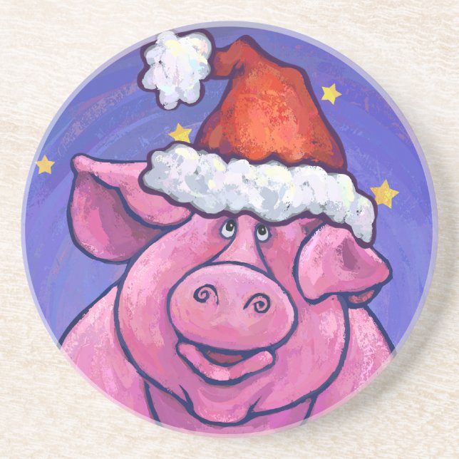 Pig Christmas Sandstein Untersetzer (Vorne)