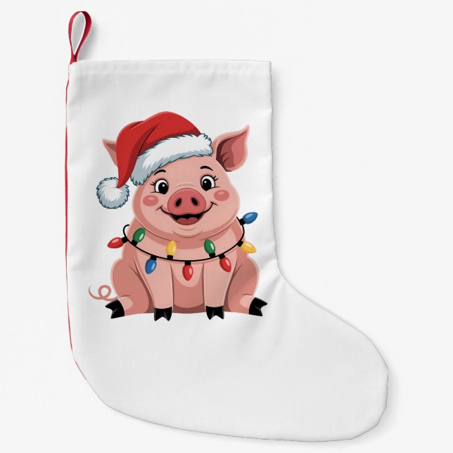 Pig Christmas Santa Hat Xmas Holiday Xmas Pigmass Kleiner Weihnachtsstrumpf (Vorderseite)