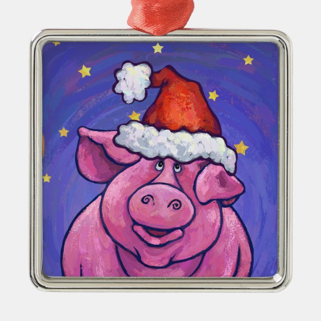 Pig Christmas Silbernes Ornament (Vorne)