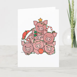 Pig Christmas Tree Funny Animal Christmas Feiertagskarte
