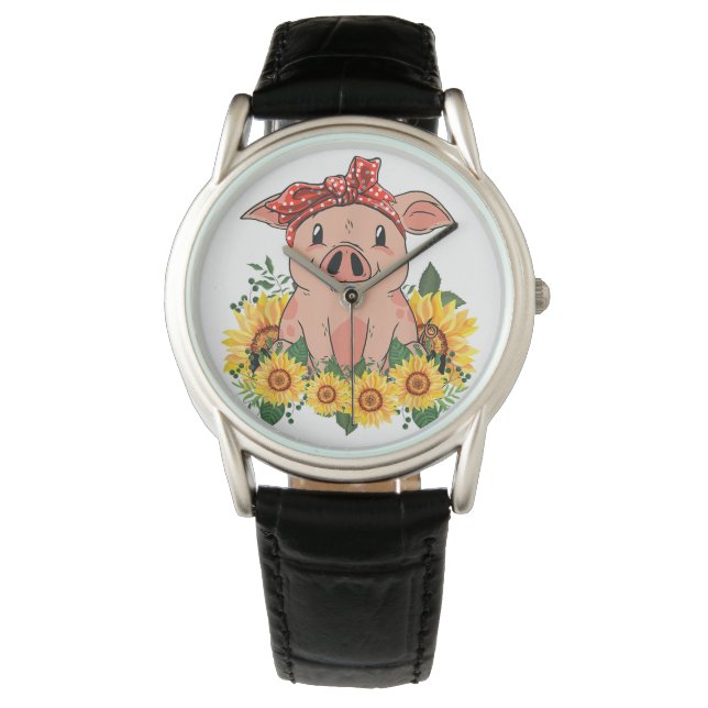 Pig Clock Art Niedliches Schweinegeschenke Beobach Armbanduhr (Vorderseite)