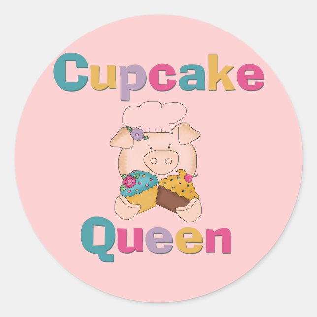 Pig Cupcake Queen T - Shirt und Geschenke Runder Aufkleber (Vorderseite)