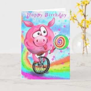 Pig Cyclist mit Lollipop Funny Birthday Card Karte