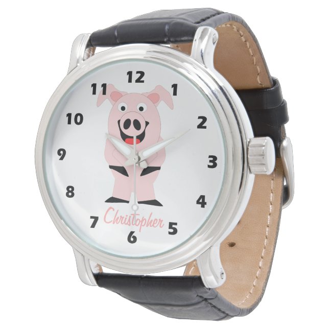 Pig Design Personalised Armbanduhr (Schrägansicht)