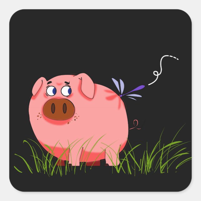 Pig Dragonfly-Sticker Quadratischer Aufkleber (Vorderseite)