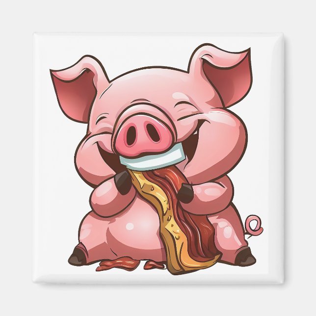 Pig Eating Bacon Bacon Magnet (Vorne)