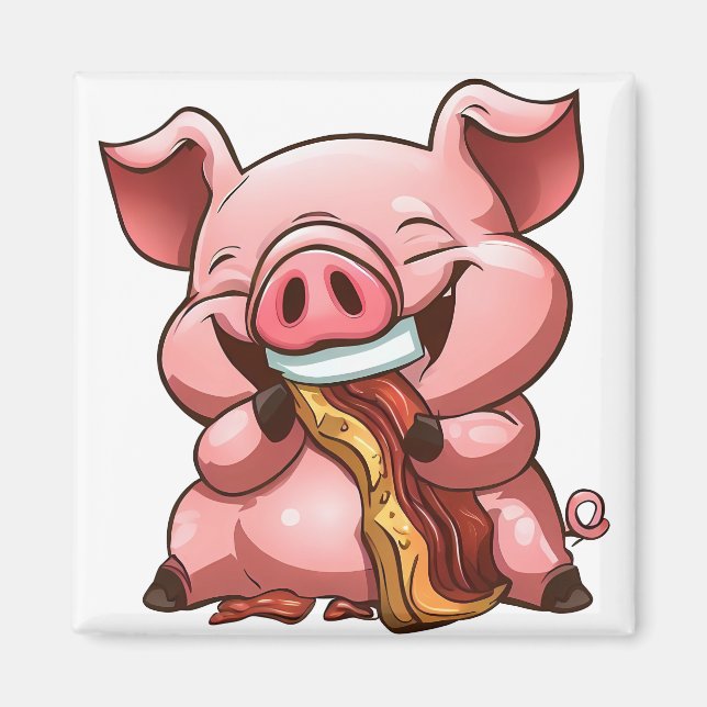 Pig Eating Bacon Magnet (Vorne)