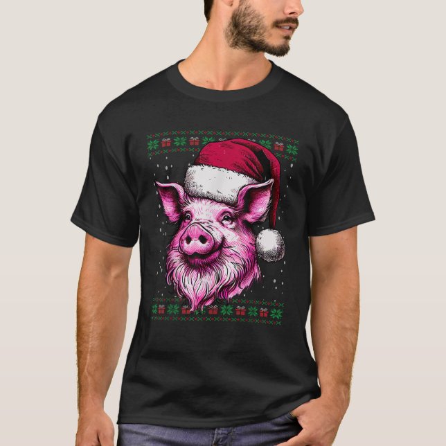 Pig Face Animal Bauer Ugly Christmas Sweater T-Shirt (Vorderseite)