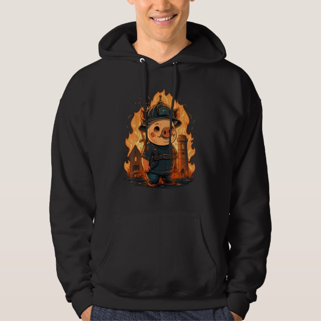 Pig Fireman auf Feuerwehrschiff Hoodie (Vorderseite)